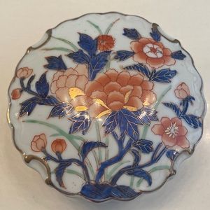 Japanese Porcelain Box with Floral & Gold Rim